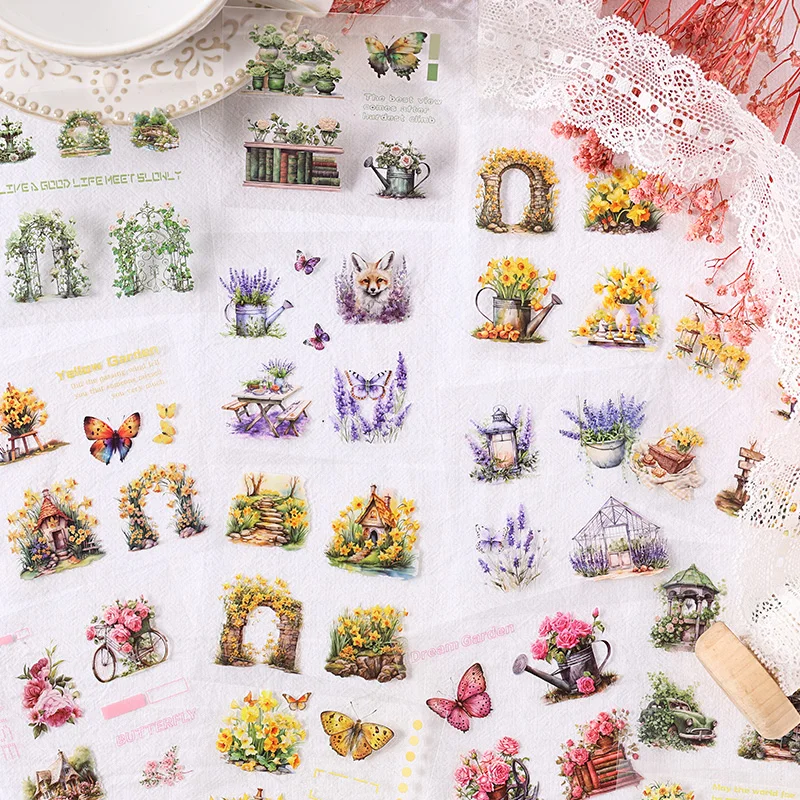 Stickers Scrapbooking Supplies 150pcs PET Plants Flowers Stickers Decor Stickers DIY Scrapbooking Junk Journal Collage Album Material Planner Craft Sticker Set