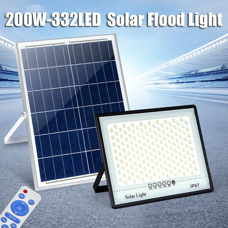 18000LM LED Solar Flood Lights Street Lamp Outdoor IP67 Waterproof with Remote Control Security Lighting for Yard Garden 200W
