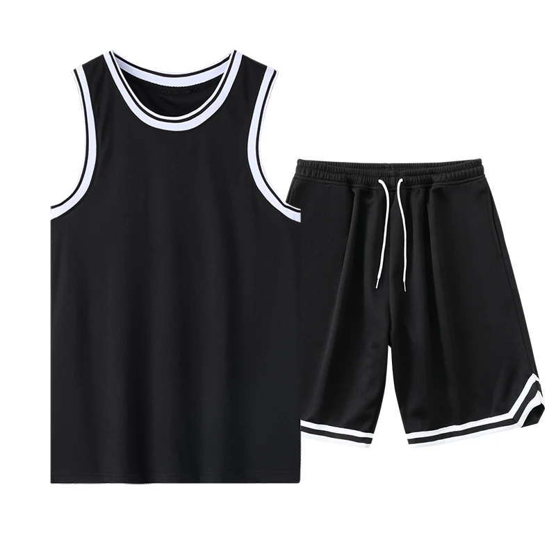 Men's Casual Sportswear suit Summer Solid Color Ice Silk Sleeveless T-shirt and Shorts 2-piece Street Basketball Training Suit