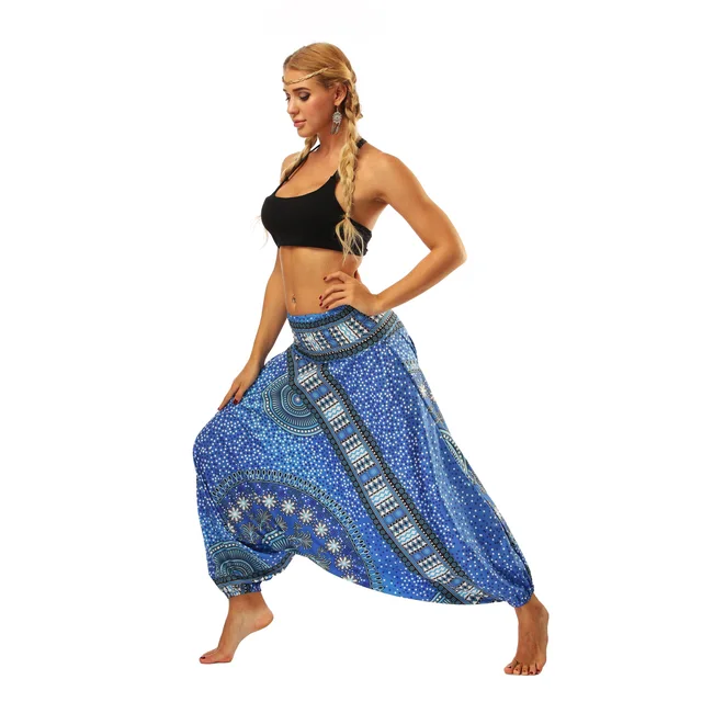Women's ethnic style digital printing wide leg pants bloomers loose yoga pants large size high waist pants women's sports YCL006