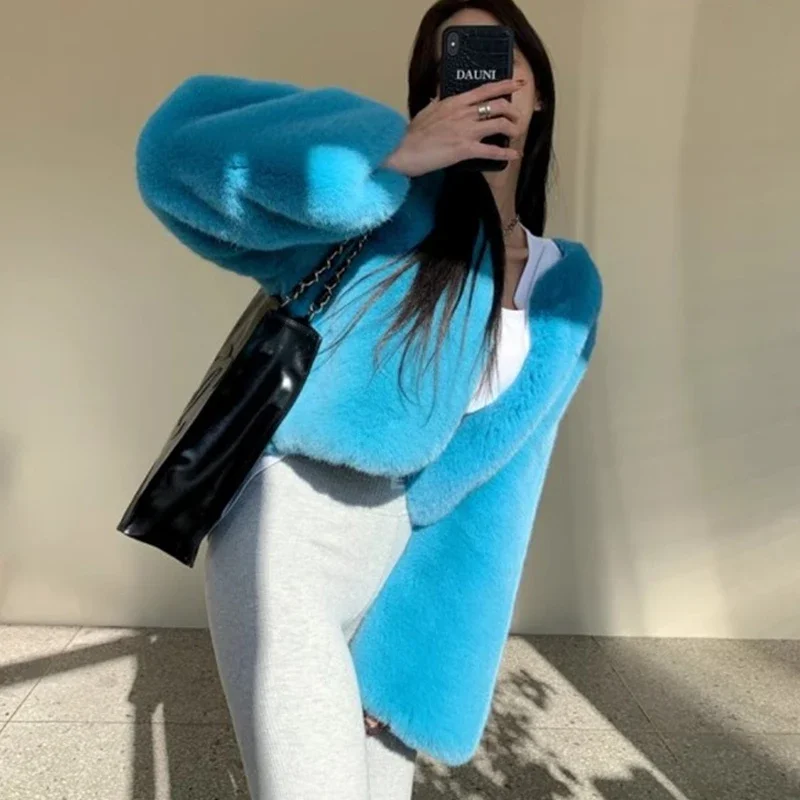 FANIECES Autumn Winter Imitation Fur Women Short Coat Cardigan Tops Casual Streetwear Solid Plush Jacket Faux Fur Flurry Outwear