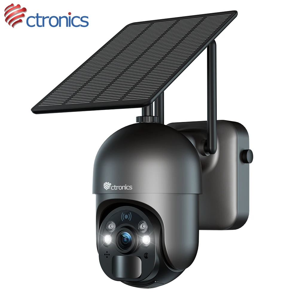 Ctronics Security Camera Solar Panel WiFi Outdoor 10000mAh Battery PIR Human Detection IP Camera 360 PTZ 1080P Night Vision CCTV