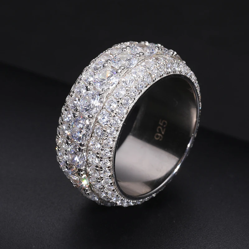 Luxury VVS1 3 Row 11mm Width Moissanite Ring In S925 Silver Ring Hip Hop Jewelry Pave Setting With Certificate Fine Jewlery Gift 4