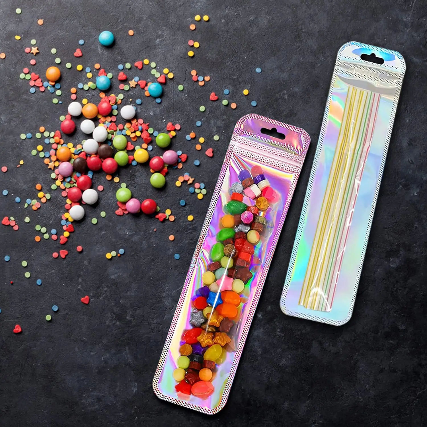 50pcs Long Iridescent Ziplock Bag Transparent Laser Plastic Seal Bags for DIY Jewelry Display Handicrafts Nail Eyelash Packaging