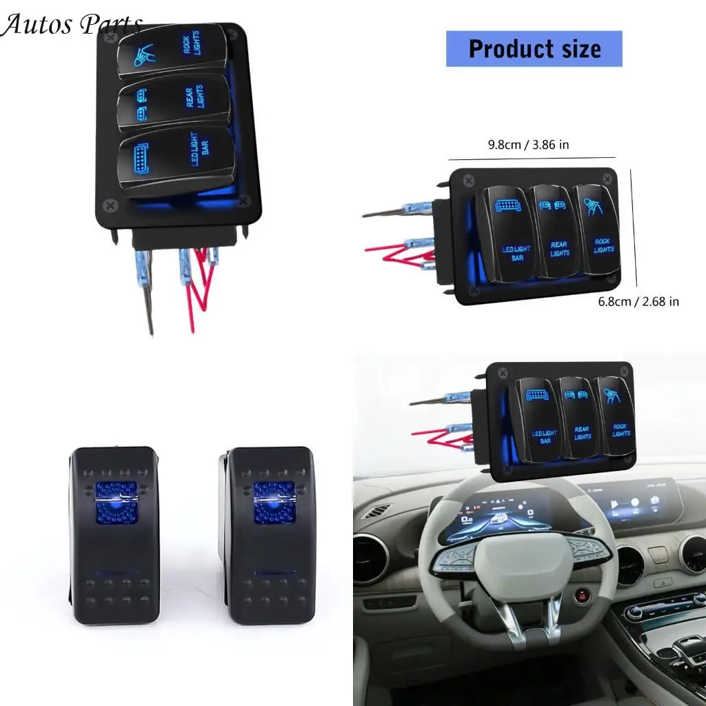57BA 3 Gang Aluminum Rocker Switches Panel 12V 24V LED Light On Off ...