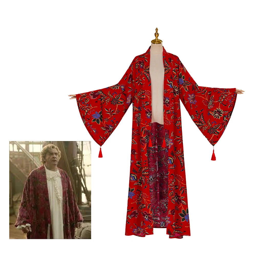 

TV Our Flag Means Death Stede Bonnet Cosplay Costume Break Up Red Tassel Cloak Robe Adult Men Depression Robe Halloween Outfit