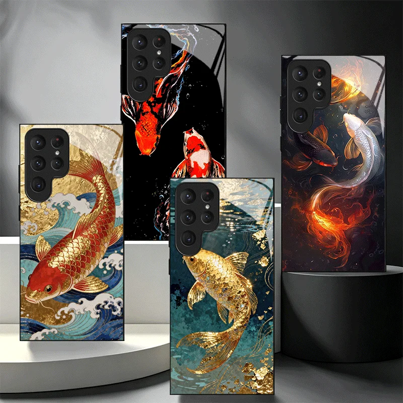 Golden Carp Lucky Koi Glass Phone Case - Shockproof Cover Shell