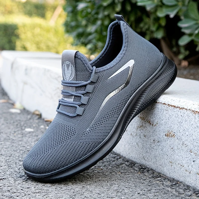 Breathab Lightweight Men's Knit Sneakers Slip Resistant Training For Running Basketball Black White Sports Shoes PU_vogvips.com