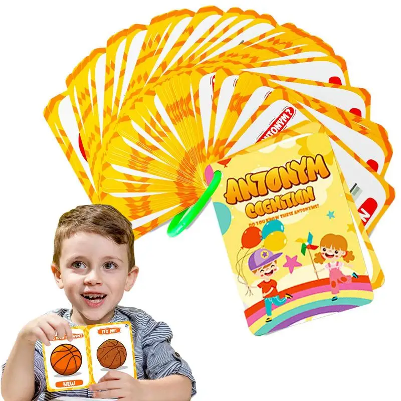 

50Pcs Kids Learn English Antonym Montessori Games Baby Word Card Flashcard Cognitive Educational Toy Memorise Gifts For Children