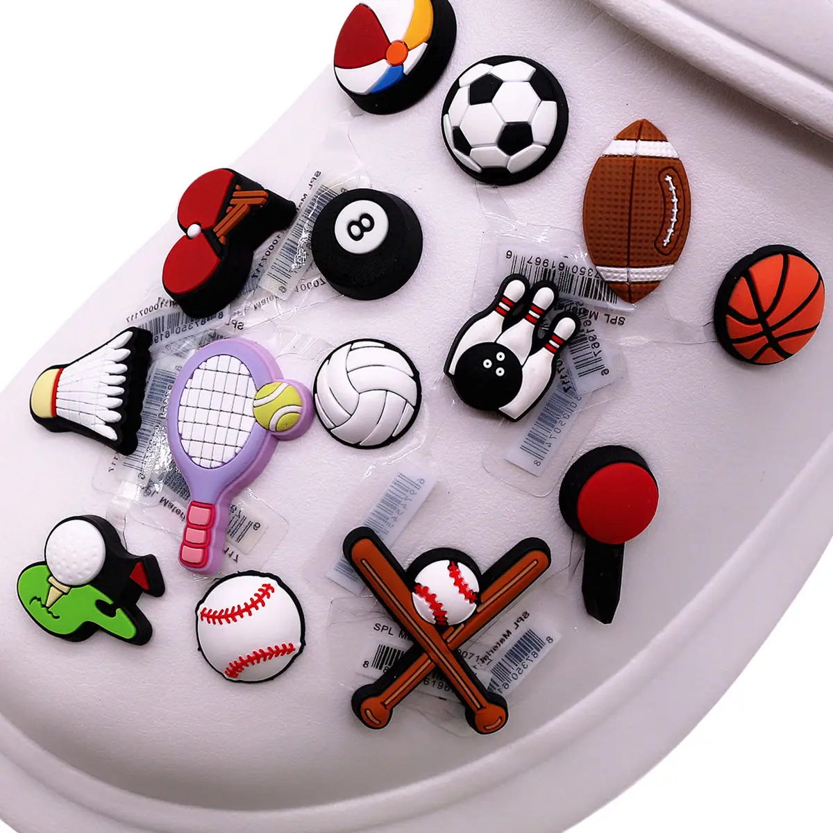 3 Pcs Pack Balls PVC Shoe Charms Decorations Badminton Tennis Baseball Volleyball Rugby Bowling Designer Clog Pin for Kids Gifts