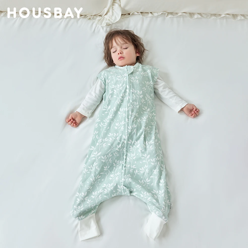 Sleeping Bag For Children 1-6Years Kids Jumpsuit Summer Thin Vest Baby Sleepsack Breathable Cotton Fresh Grass Print Design