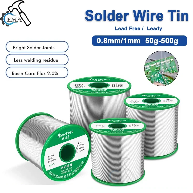 50g-500g Solder Tin Wire Eco-friendly Low Melting Point No Clean Needed SN99.3CU0.7 Leady Free/Leady