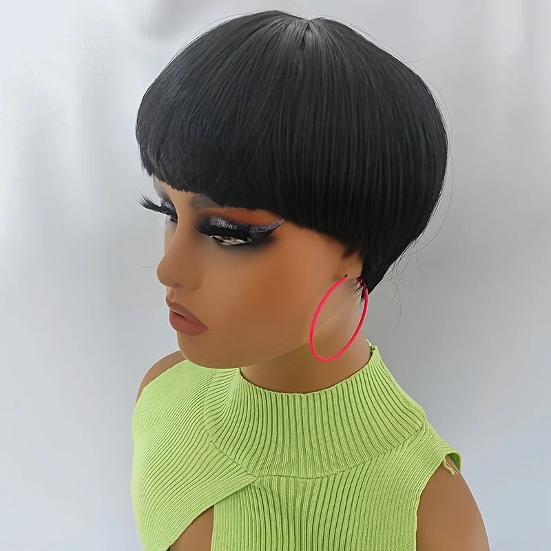 Black Short Shag Layered Wig With Bang Short Synthetic Wig For Daily Party Cosplay Wig 6 Inch