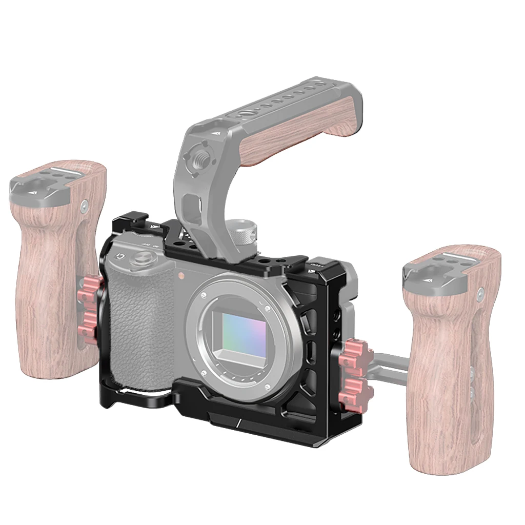 Aluminium Kamerakäfig Rig Kaltschuhhalterung 1/4 3/8 Schraubenlöcher für Sony A6500 A6400 A6300 A6000 Stabilisator Lichtverlängerungshalter – Detail 26