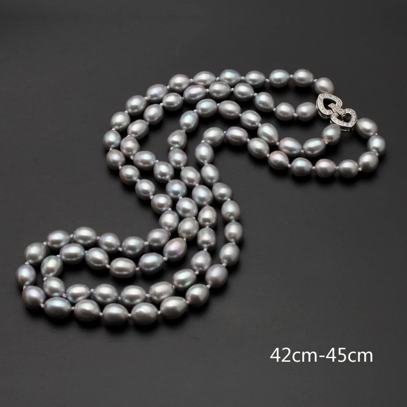 Real Natural Freshwater Grey Double Pearl Necklace For Women,Beautiful Bridal Pearl Necklace Anniversary Gift