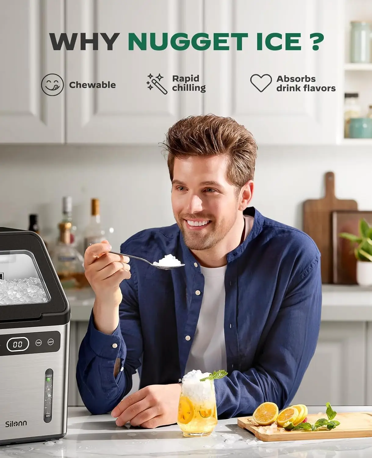 Nugget Ice Makers Countertop - 44lbs per Day Ice Machine with Self-Cleaning, Timer Pebble Ice Maker with Soft Chewable Ice, One- 4
