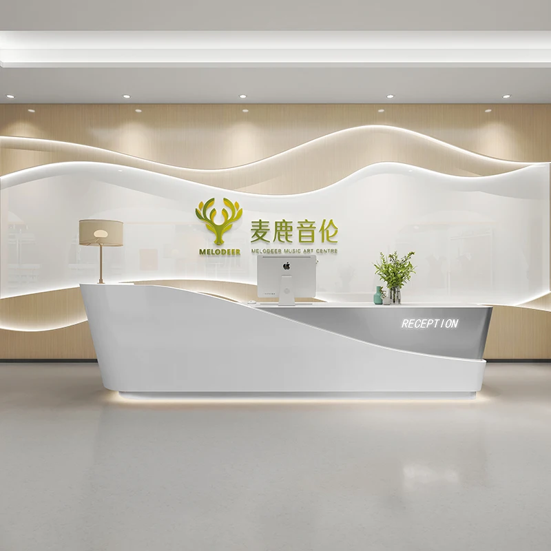 

Hairdresser Counter Table Atelier Reseption Desk Professional Cash Front Reception Recepcion Mostrador Center Decor White Led