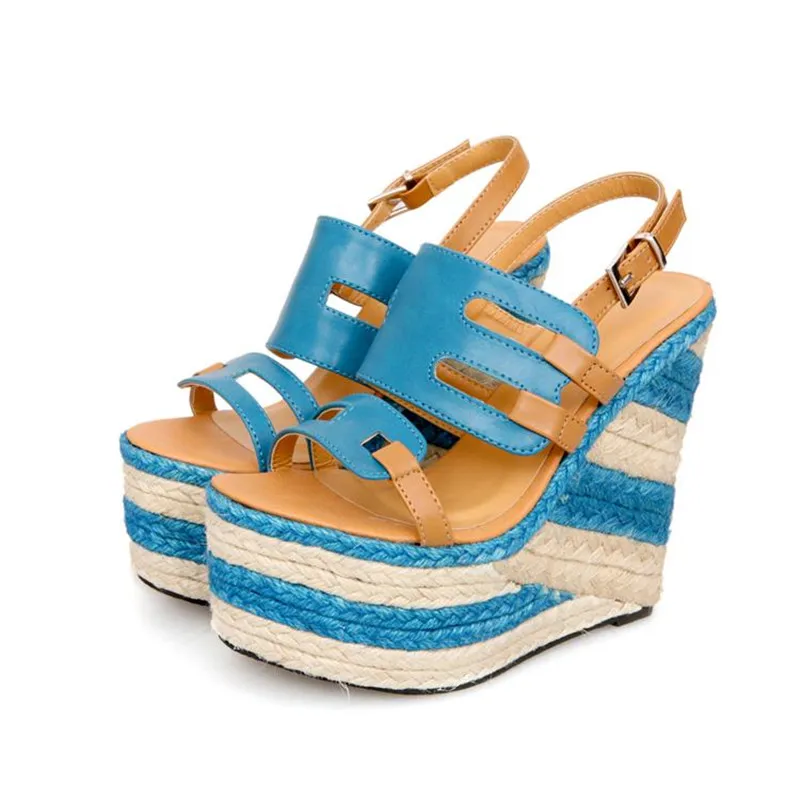 

14 cm High Heel Sandals Women Wedges Summer Shoes 2023 New Strew Heel Strap Sandal