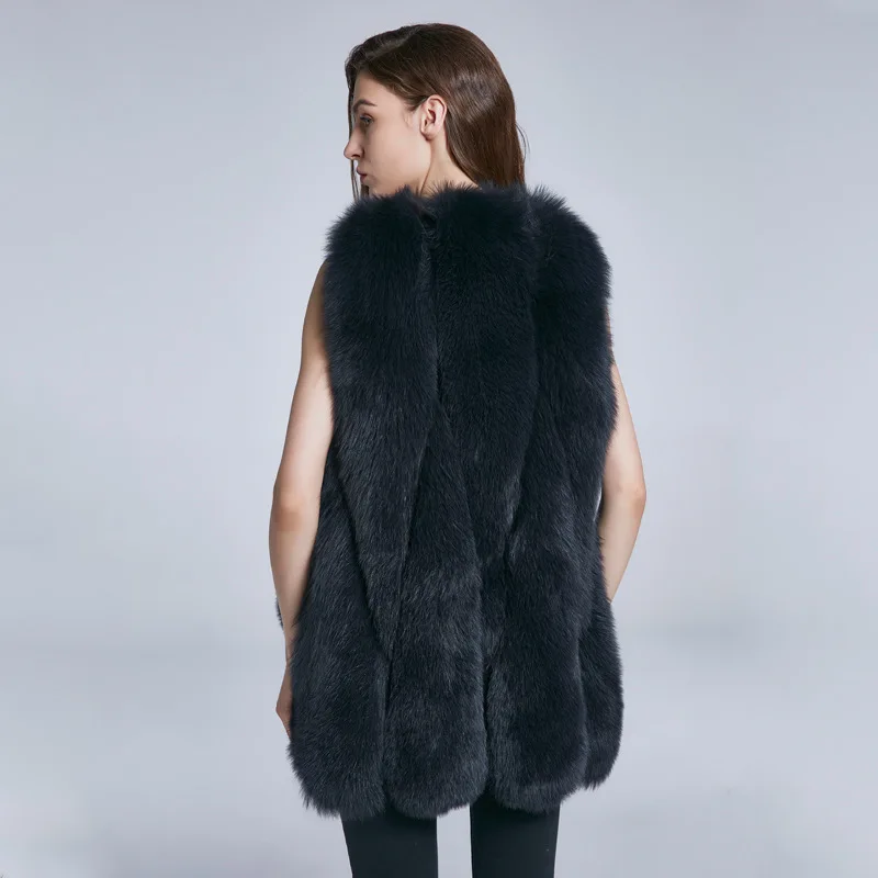 Whole Skin Fox Fur Grass Vest Coat Medium Long Large Water Drop Tank Top Sweater Coat