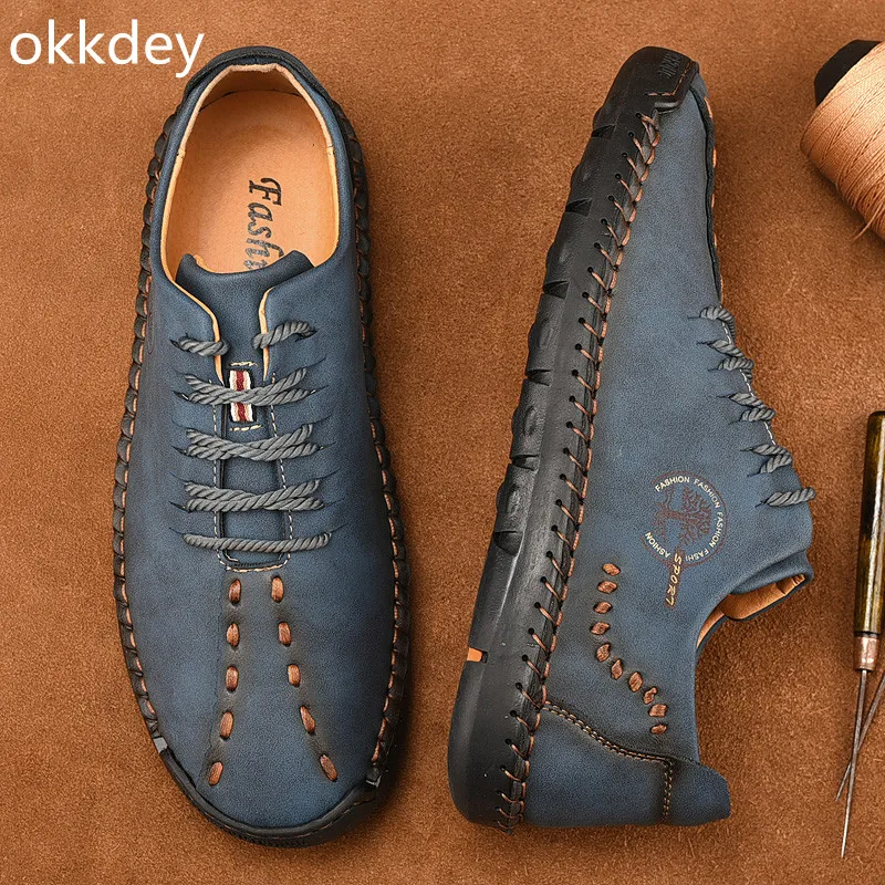 Formal Shoes for Men leather shoes Round Toe Flat Casual Comfortable Trendy All-match Outdoor Loafers Leather Shoes for Men Spring Summer