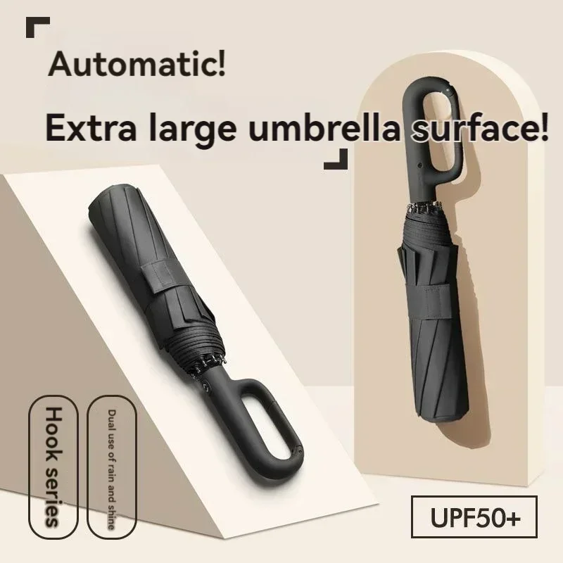 Oversized Reinforced Windproof Rainproof Dual-use UV Resistant Fully Automatic Rotating Ring Buckle Umbrella Fold Double Keel