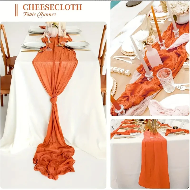 1PCS Orange Cheese Table Runner Gauze Translucent Table Runner Boho Table Decorations For Wedding Decora Holiday Party Décor 5