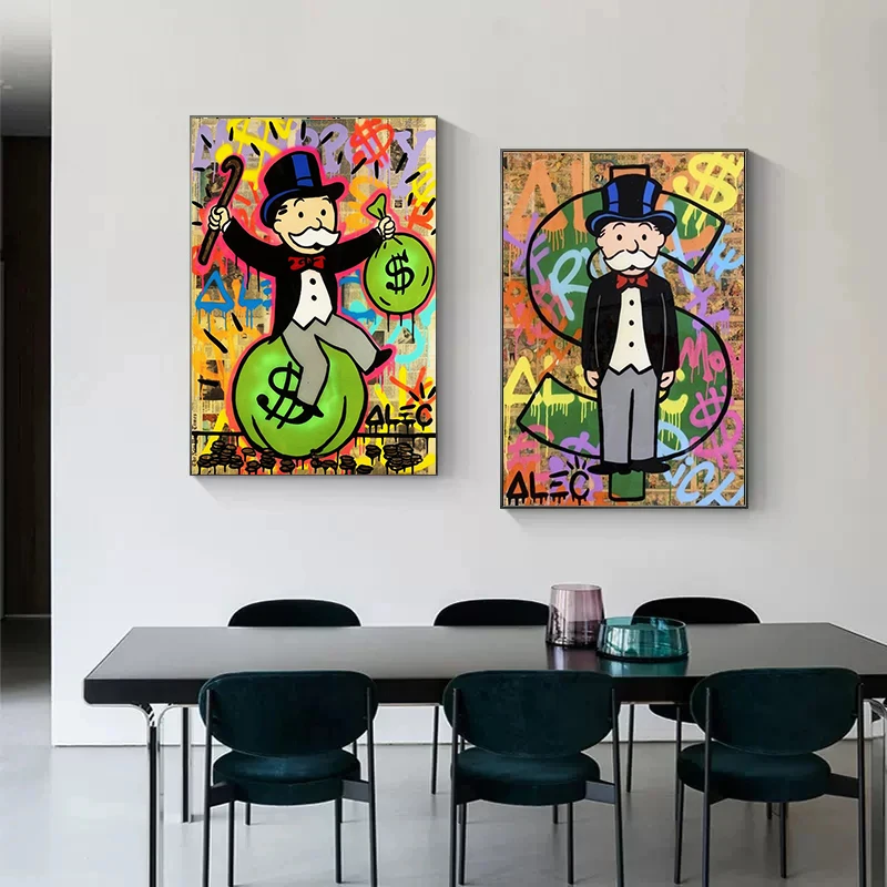 Vibrant Graffiti-Inspired Millionaire Cartoon Canvas Wall Art for Contemporary Home Decor