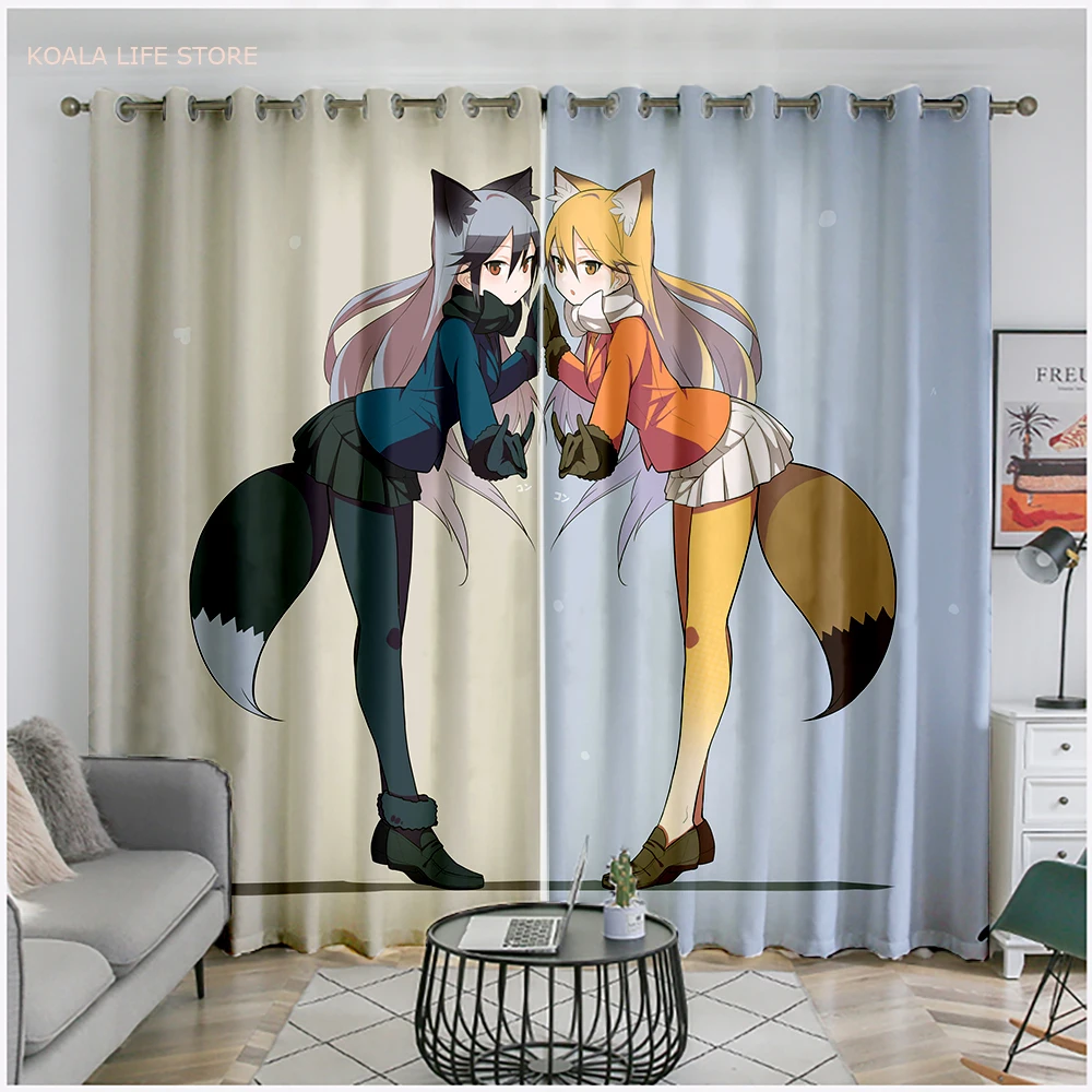 

Folio/1-Piece Anime Kemono Friends Blackout Window Drapes Character Red Fox,Silver Fox Window Curtains 183x214cm Size Decor