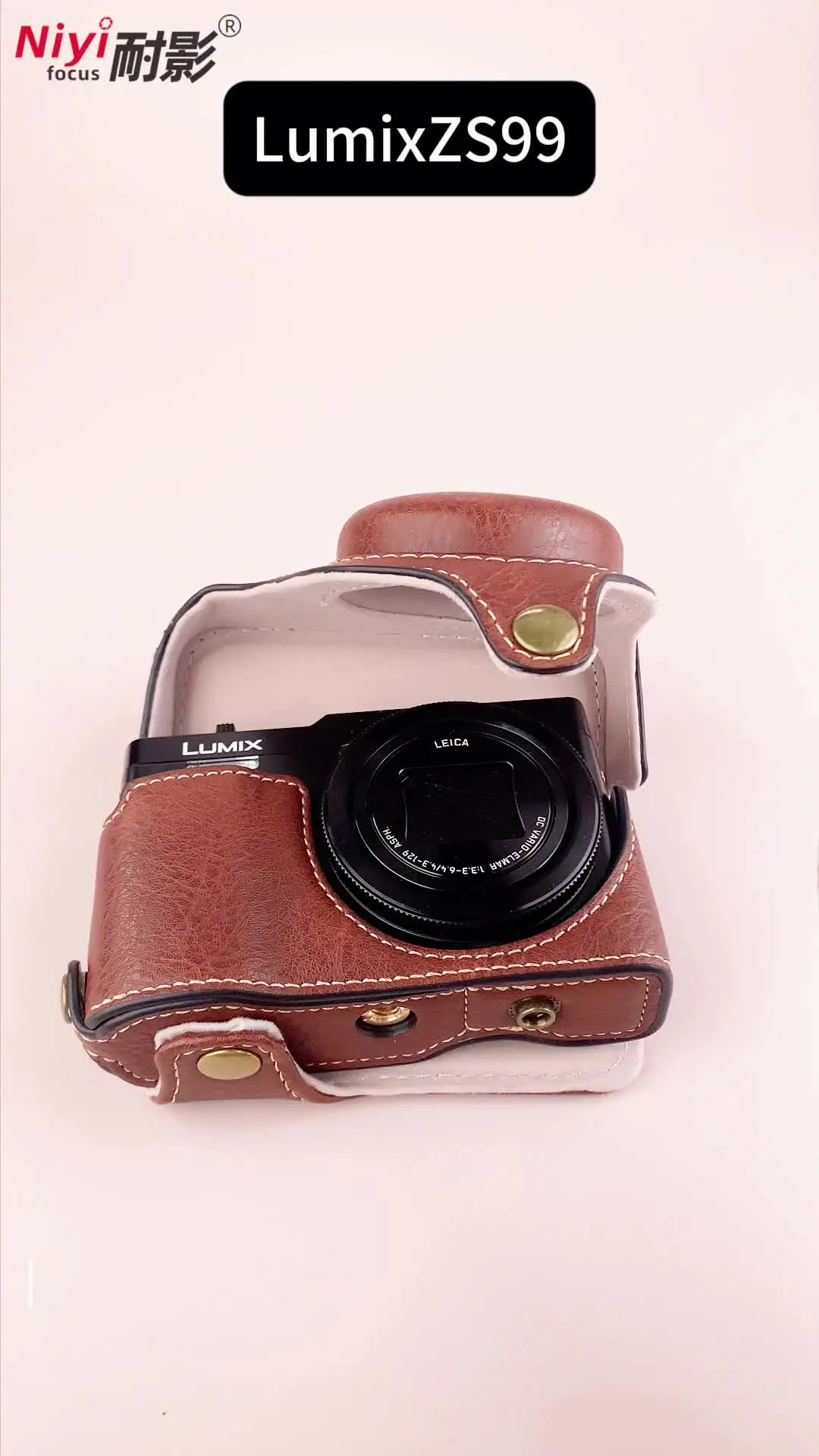 Étui Cuir PU Pour Panasonic Lumix ZS99/TZ99 - Protection Complète, Bandoulière Incluse, Marron