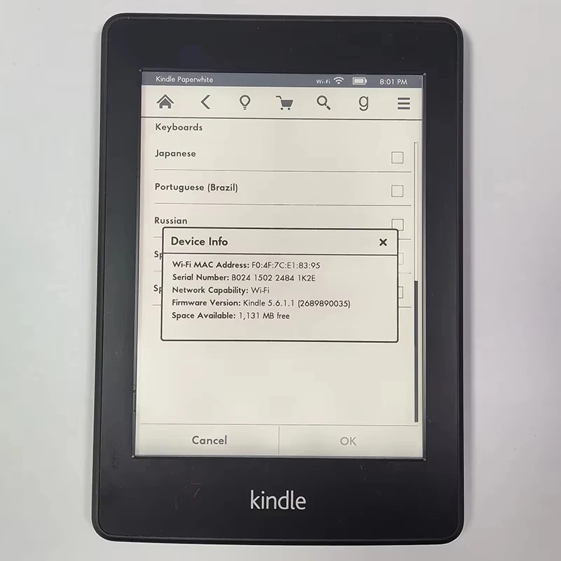 E-book Reader Kindle Paperwhite 1 E-reader 6-inch E-ink Touch Screen Backlight Supports Various Ianguages