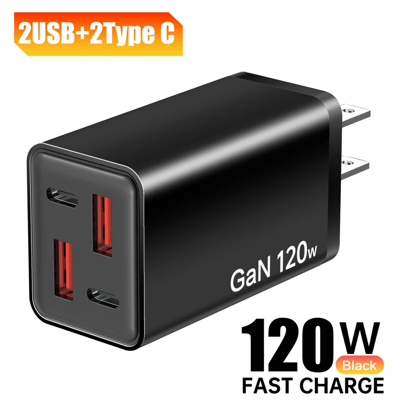 Powerful 120W Multi-Port USB & Type-C Charger with EU & UK Plug Adapters