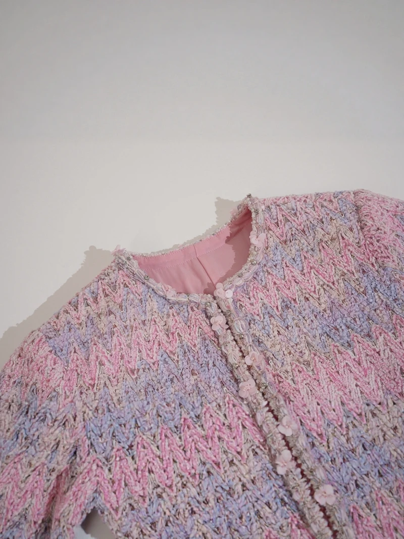 Pearl Trimmed ort Sve Woolen Tweed  Dr iny Sequin mid High Waist A-Line Skirt Sle Women's Faion Autumn Dr