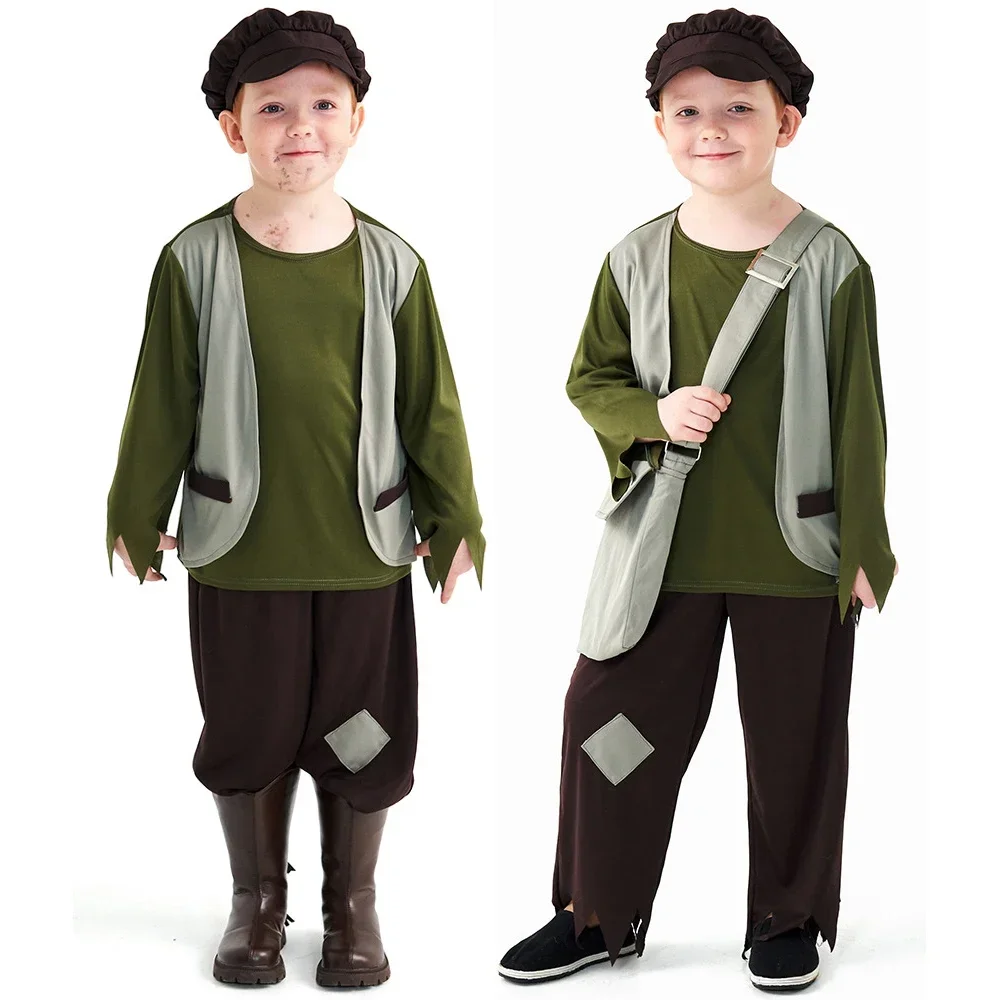 Postman Newsboy Cosplay Costumes Outfit Victorian Poor Boys Costume Children's Day Stage The Poor Beggar Costume kids cosplay costume