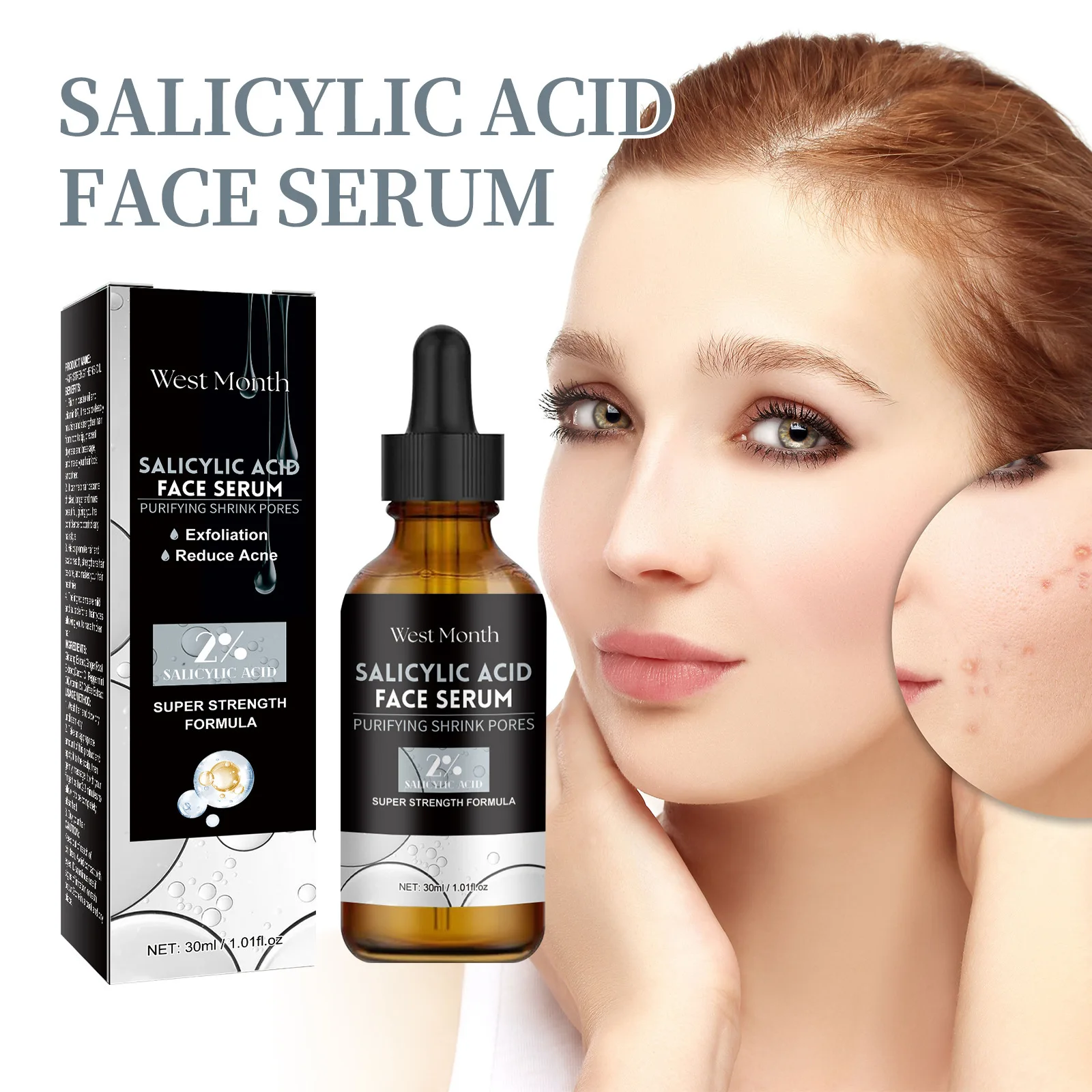 

West Month Salicylic Acid Facial Serum Lighten Acne Marks Repair Hydrating Moisturizing Skin Rejuvenation Face Care Essence