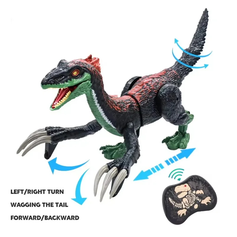 Remote Control Dinosaur Toys 5 Channels Electronic RC Dinosaur Velociraptor Spray LED Light