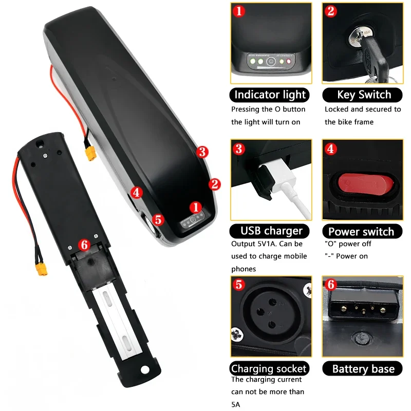 48V Hailong Battery 52V EBike Downtube Battery 36V 60V 72V 20 30 40 50AH Electric bicycle batterie 2000w 1500w 750w Lithium Pack