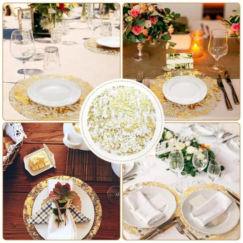 Set di tovagliette usa e getta da 10 pezzi Set di tovagliette pressate in rete rotonda da 13 pollici in lamina d'oro per la decorazione della festa del tavolo da pranzo di