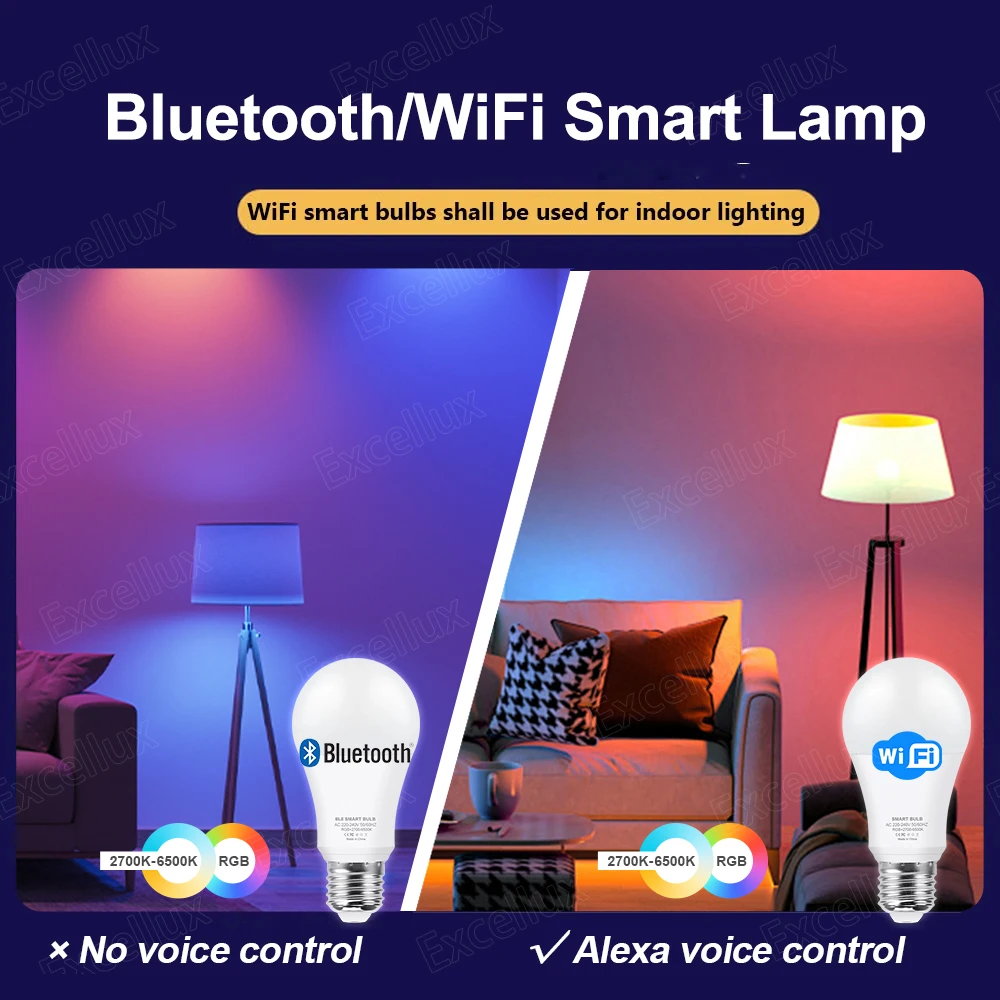รูปสินค้า หลอดไฟอัจฉริยะ Tuya E27 ควบคุมผ่านแอพ ปรับสีได้ รองรับ Alexa & Google