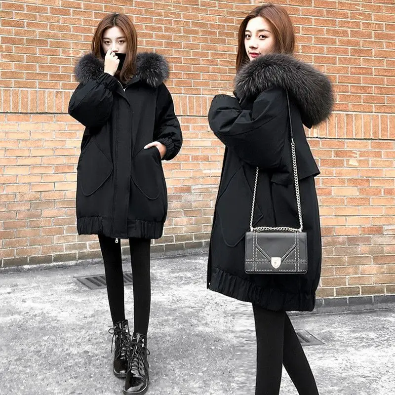 2023 Large Women Winter Coat for Female Students Thickened Medium Length Student Loose Down Jacket for Female Students