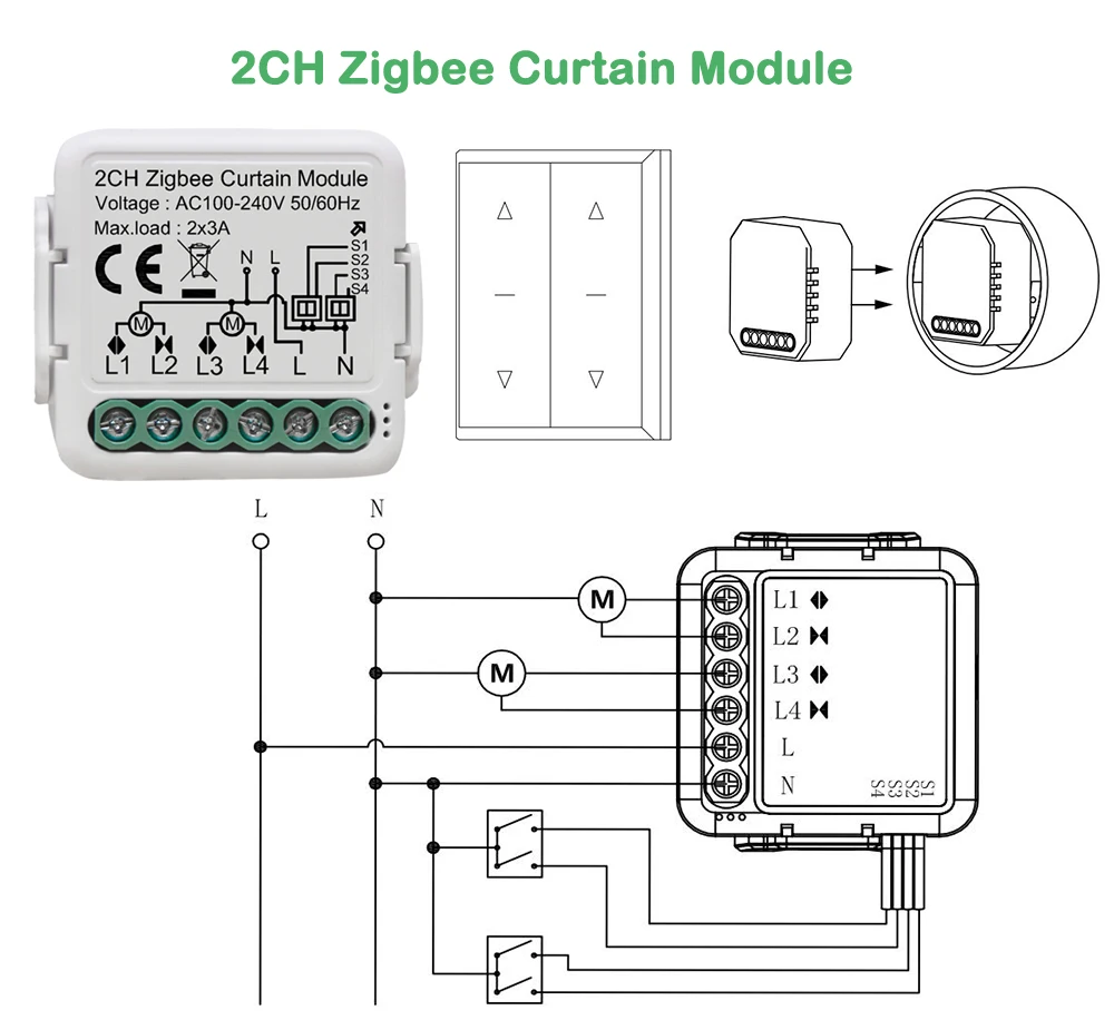 Tuya Smart ZigBee Blind Curtain Switch Module Support 2 Way Control Roller Shutt