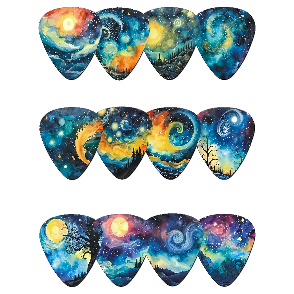 12-Piece Guitar Pick Set Unique Pattern Double-Sided Printing Acoustic