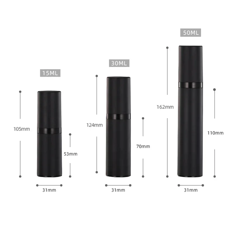 Black Lightproof Airless Lotion Travel Bottle with Vacuum Pump (Available in 15ml, 30ml, 50ml)