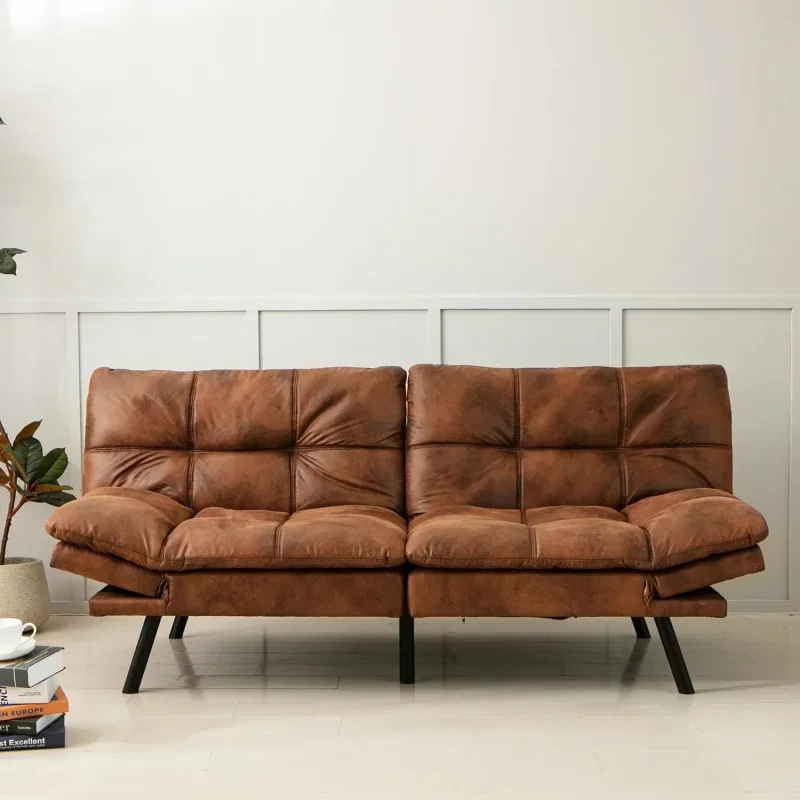 

Convertible futon sofa bed couch,foam, faux leather loveseat sleeper, small splitback modern