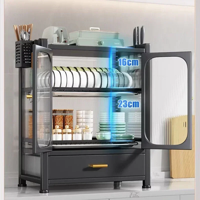 Carbon Steel Simple Cabinets for Household Dust-proof Drainable Sideboards with Drawers Nordic Light Luxury Cabinet for Kitchen