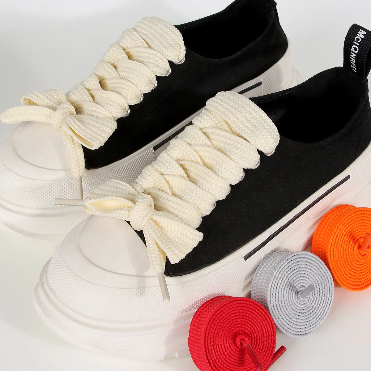 New Style 2.2cm Wide Flat Polyester Shoelaces Solid Color High-Quality High-Aesthetic Girl's Shoe Strings