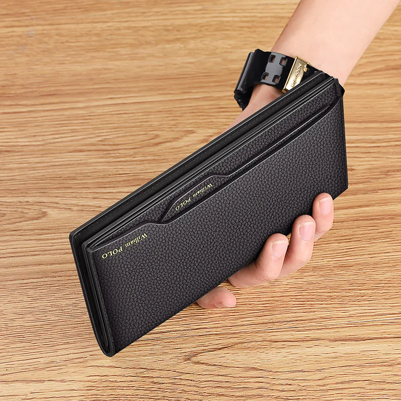 New men's wallet Long leather multi-card bag Soft cowhide anti-theft brush anti-degaussing thin money clip 2