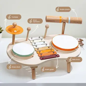 Wooden Musical Toys Toy Wooden Drum Set For Kids Instruments Creative Funny Preschool Educational Musical Toys For Girl Boys Age 3