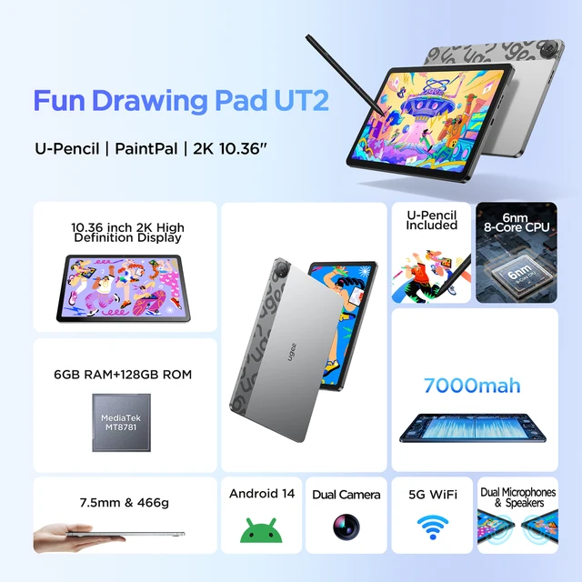 UGEE UT2 Fun Drawing Pad 10.36-inch 2K Resolution 4096 Pressure Levels Android 14 System Tilt 60 Graphic Tablet Monitor 2