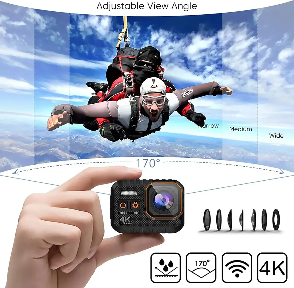 4K 60FPS Wifi Action Camera with Remote Control Screen Waterproof HD Sport Camcorder Drive Recorder Bicycle Video Camera Helmet