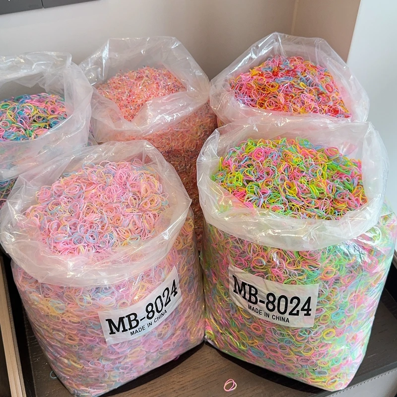 500Pcs/bag Girls Colourful Disposable Rubber Band Hair Ties Headband Children Ponytail Holder Bands Kids Hair Accessories 5